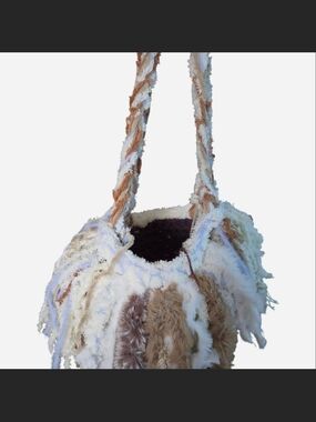 Boho Fringe Crochet Shoulder Bag in Cream and Tan